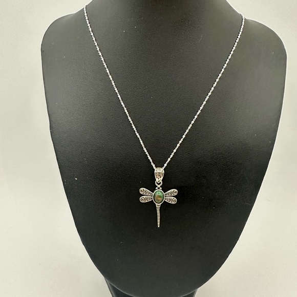 Elegant Black Fire Opal with Silver 925 Dragonfly Pendant on 925 Chain - Picture 2 of 9